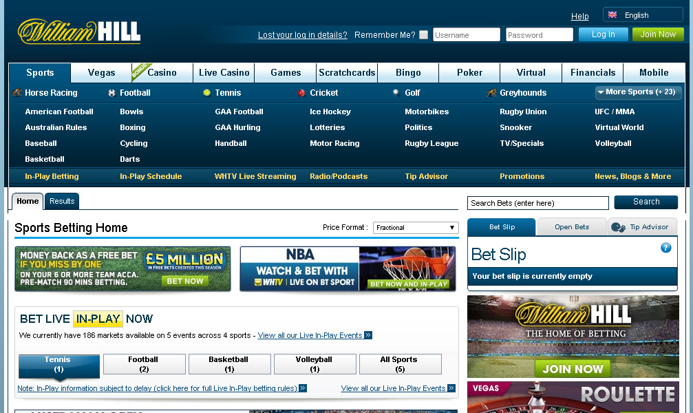 William Hill bookmaker's official website