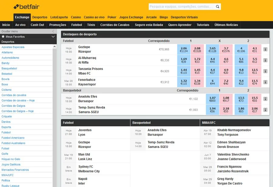 Aperçu des paris en ligne Betfair