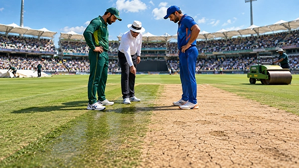 Inspection du pitch de cricket